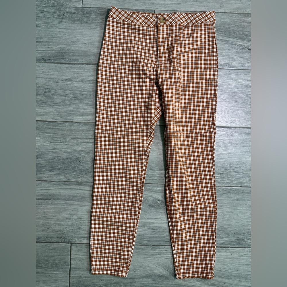 Women's Brown/Orange Checkered Cropped Casual Pants size Large